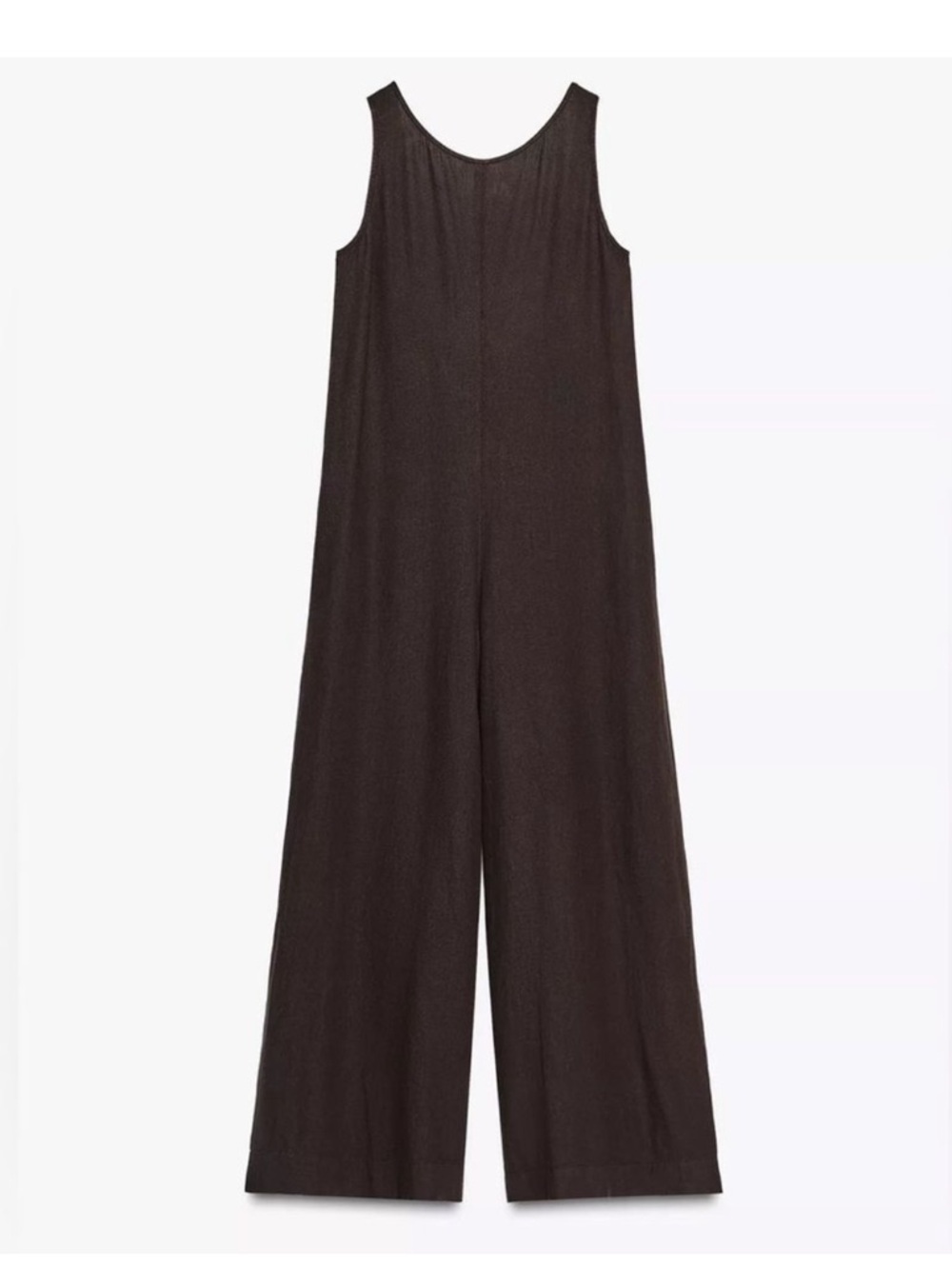 Zara ZW Collection Sleeveless Linen Long Jumpsuit Brown NWT - Picture 2 of 5